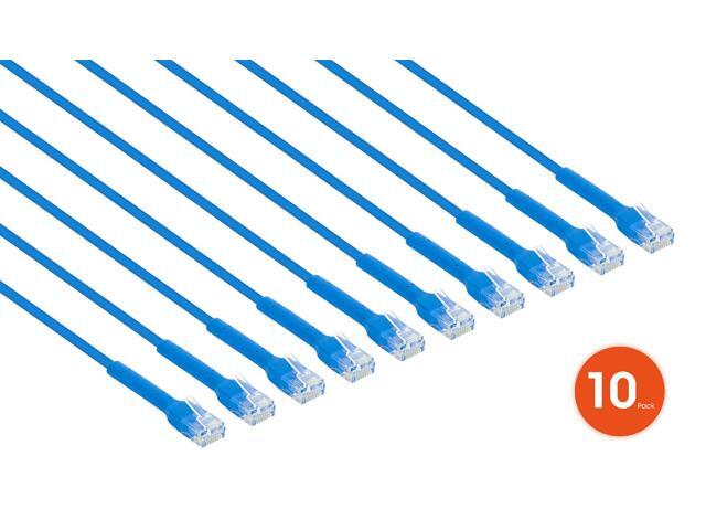 Intellinet Cat6 U/UTP FlexiBoot Slim Network Patch Cable, 1 ft., Blue, 10-Pack, 10G, 250 MHz, 100% Copper, 32 AWG, RJ45, Stranded, Highly Bendable,...
