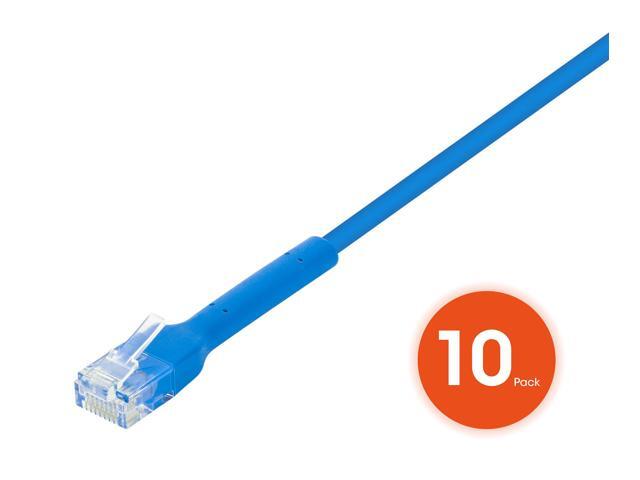 Intellinet Cat6 U/UTP FlexiBoot Slim Network Patch Cable, 1 ft., Blue, 10-Pack, 10G, 250 MHz, 100% Copper, 32 AWG, RJ45, Stranded, Highly Bendable,...