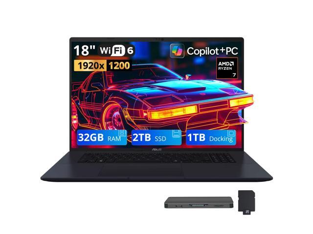 ASUS Vivobook 18 18' WUXGA 144Hz Business Laptop, AMD Ryzen 7 260, 32GB DDR5, 3TB Storage (2TB SSD+1TB Docking Station), AMD Radeon Graphics,.
