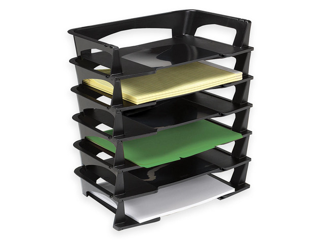 Brenton Studio Stacking Desk Trays, 2 1/2in. H x 15 1/4in. W x 8 3/4in. D, Black, Pack Of 6, 65351