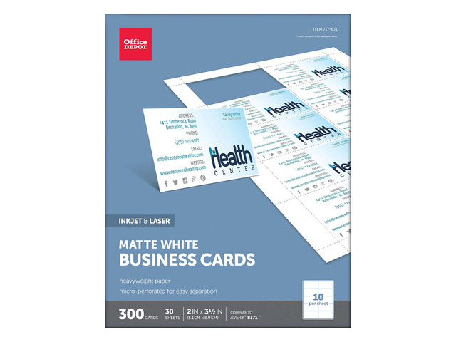 Office Depot Matte Business Cards, 2in. x 3 1/2in., White, Pack Of 300, 98032