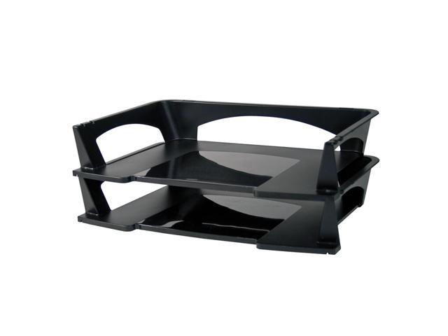 Brenton Studio Stacking Desk Trays, 3in. H x 14 3/4in. W x 9 1/4in. D, Black, Pack Of 2, 65269