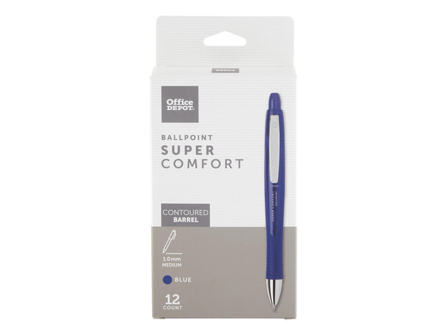 Office DepotSuper Comfort Grip Retractable Ballpoint Pen, 1.0 mm, Medium Point, Blue Barrel, Blue Ink, pk Of 12, OD37317