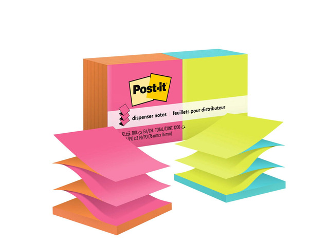 Post-it Pop Up Notes, 12 Pads, 3 in x 3 in, Clean Removal, School Supplies and Office Products, Sticky Notes - R330NALT