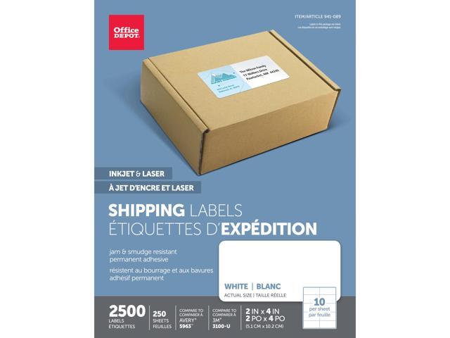 Office Depot White Laser Shipping Labels, 2in. x 4in., Pack Of 2500, 505-O004-0020
