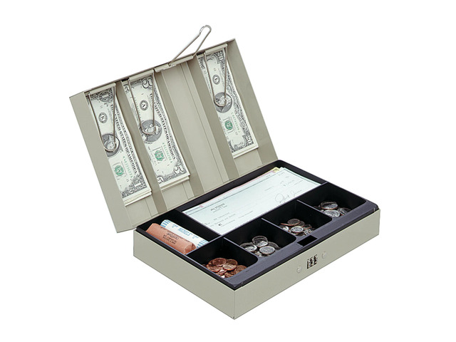 Office Depot Brand Cash Box, 3 1/8'H x 11 3/8'W x 7 5/8'D, Sand