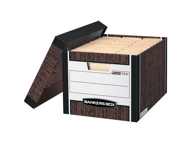 Bankers Box R Kive Standard-Duty Storage Boxes With Lift-Off Lids, Letter/Legal Size, 15' x 12' x 10', 60% Recycled, Woodgrain, Case Of 12