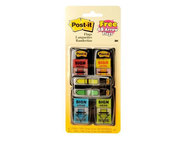Post-it Printed Message Flags + FREE Arrow Flags, no value, ''Sign Here'', Assorted Colors, 50 Flags Per Pad, pk Of 4 Pads, 680-SH4VA