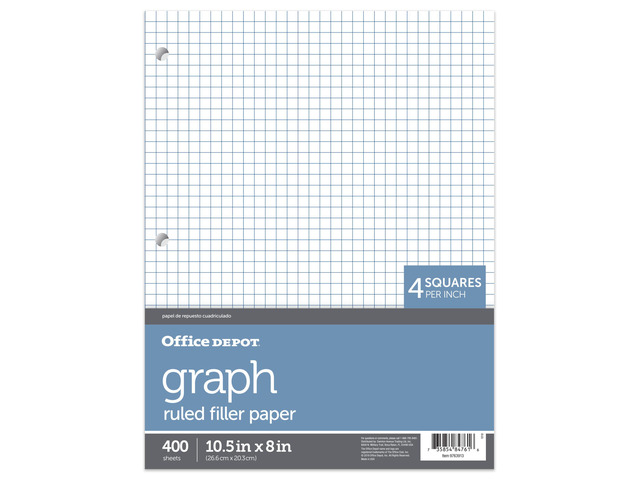 Office Depot Brand Notebook Filler Paper, 8' x 10-1/2', Quadrille Ruled, White, Pack Of 400 Sheets