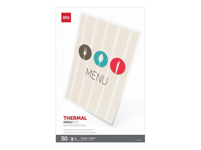 Office Depot Brand Laminating Pouches, Menu Size, 3 Mil, 11-1/2' x 17-1/2', Pack Of 50