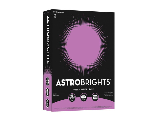 Astrobrights Color Multi-Use Printer & Copy Paper, 1 Ream, Planetary Purple, Letter (8.5' x 11'), 500 Sheets Per Ream, 24 Lb, 94 Brightness