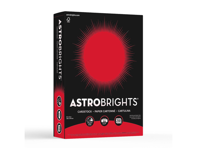 Astrobrights Color Card Stock, Re-Entry Red, Letter (8.5' x 11'), 65 Lb, Pack Of 250