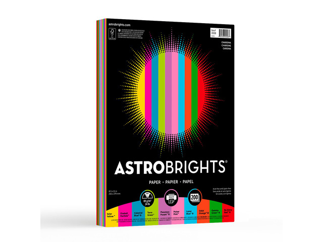 Astrobrights Color Multi-Use Printer & Copy Paper, 1 Ream, Vintage Assortment, Letter (8.5' x 11'), 200 Sheets Per Pack, 24 Lb, 94 Brightness