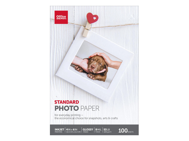Office Depot Standard Photo Paper, Glossy, 4in. x 6in., 7 Mil, Pack Of 100 Sheets, 110690