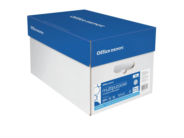 Office Depot Brand Multipurpose Paper, 3-Hole Punched, Letter Size, 96 Brightness, 20 Lb, 500 Sheets Per Ream, Case Of 10 Reams