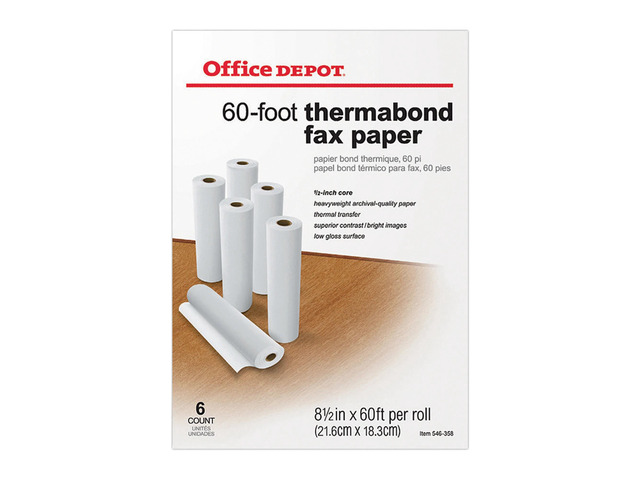 Office Depot Thermabond Fax Paper, 1/2in. Core, 60ft. Roll, Box Of 6 Rolls, 546-358