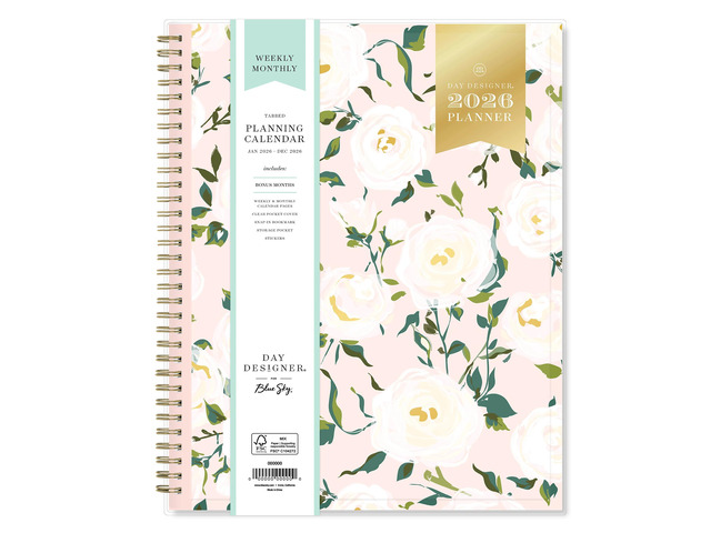 2026 Blue Sky Weekly/Monthly Planner, 8-1/2' x 11', Coming Up Roses Blush, January To December, 140092