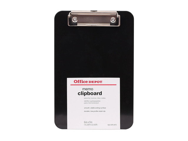 Office Depot Black Economy Clipboard, 6in. x 9in., Memo Size, 10012