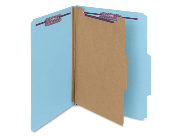Smead Classification Folders, Pressboard With SafeSHIELD Fasteners, 1 Divider, 2' Expansion, Letter Size, 50% Recycled, Blue, Box Of 10