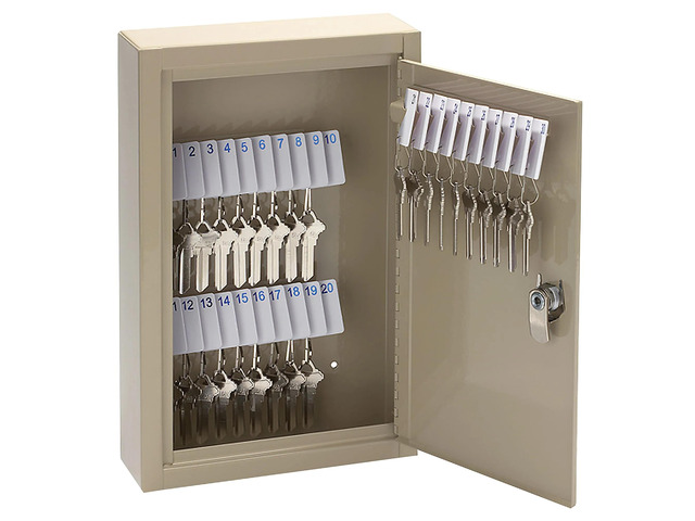 Office Depot High-Security Locking 30-Key Cabinet, 12 1/8in. H x 8 1/8in. W x 2 1/2in. D, Sand, 201903003