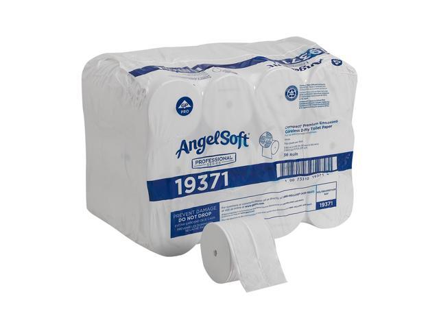 Angel Soft Professional Series® Compact® Coreless Toilet Paper, 2-Ply, 4'x3.8' Sheets, 20% Recycled Fiber, White, 750 Sheets, 36 Rolls per Case