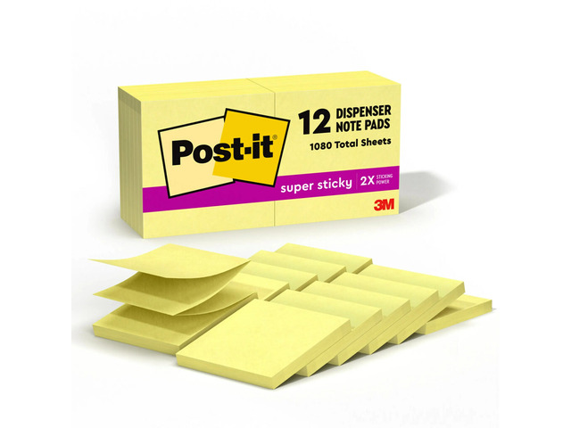 Post-it Super Sticky Pop Up Notes, 3 x 3 in, 12 Sticky Note Pads, 90 Sheets/Pad, 2X the Sticking Power, School and Office Supplies, Canary Yellow