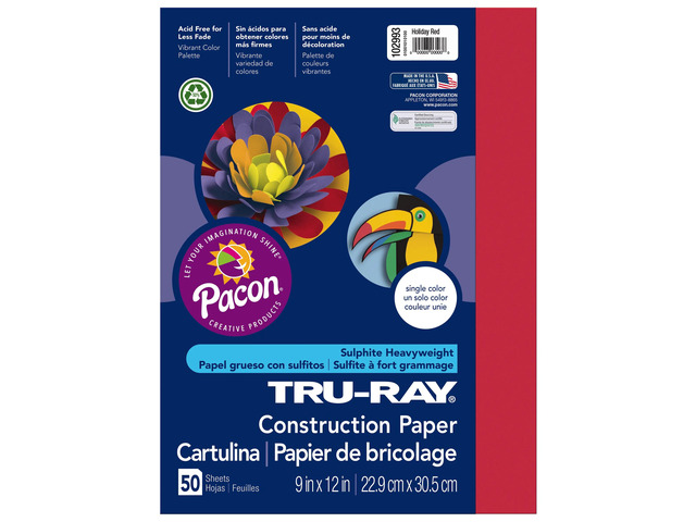 Tru-Ray Construction Paper, 50% Recycled, 9' x 12', Holiday Red, Pack Of 50