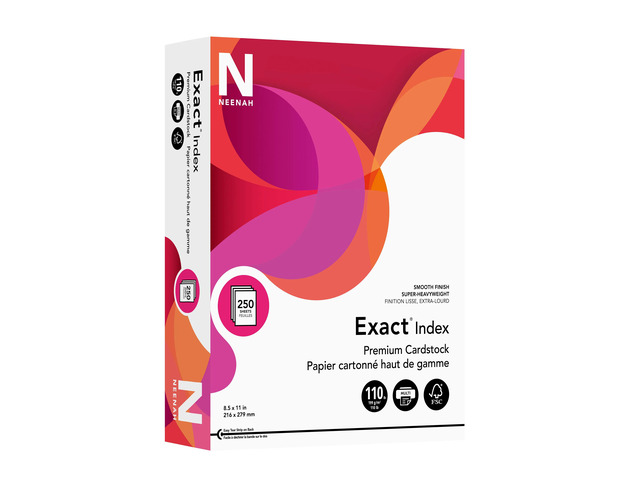 Neenah Exact 30% Recycled Extra-Heavyweight Index Card Stock, 8 1/2in. x 11in., 110 Lb, White, pk Of 250 Sheets, 40411