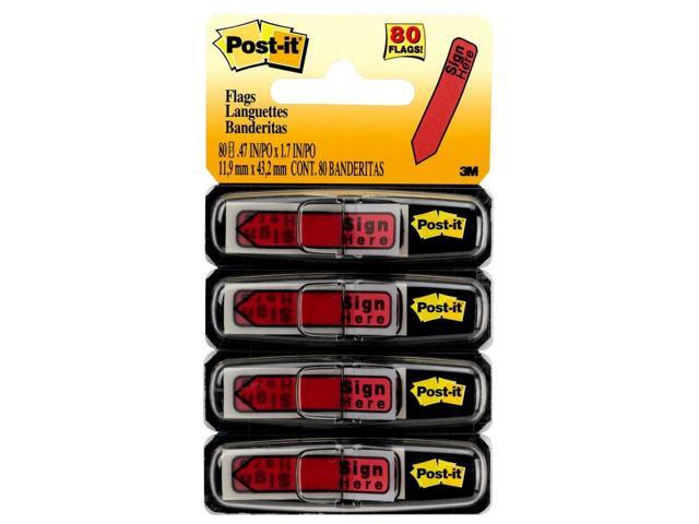 Post-it Notes Arrow Flags, ' Sign Here', 1/2', Red, 20 Flags Per Pad, Pack Of 4 Pads