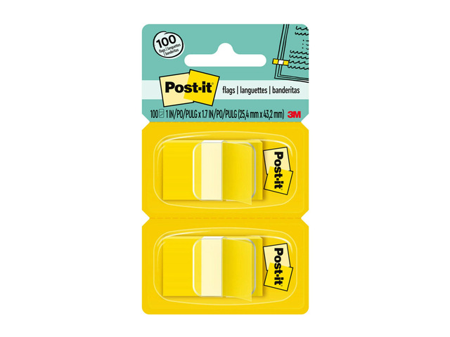 Post-it Flags, 1 in. x 1.7 in., 2 Dispensers, 50 Flags/Dispenser, Yellow, School Supplies for Students, Tabs for Textbooks and Notebooks