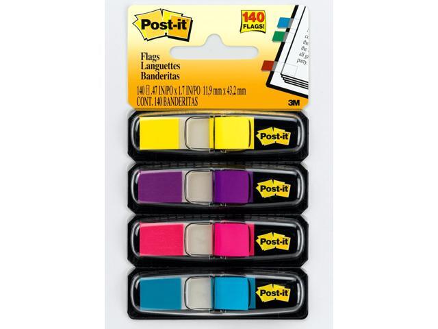 Post-it Notes Flags, 3/8' x 1-7/10', Assorted Bright Colors, 35 Flags Per Dispenser, Pack Of 4 Dispensers