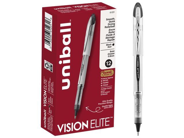 uni-ball® Vision Elite Liquid Ink Rollerball Pens, Bold Point, 0.8 mm, White Barrel, Black Ink, Pack Of 12