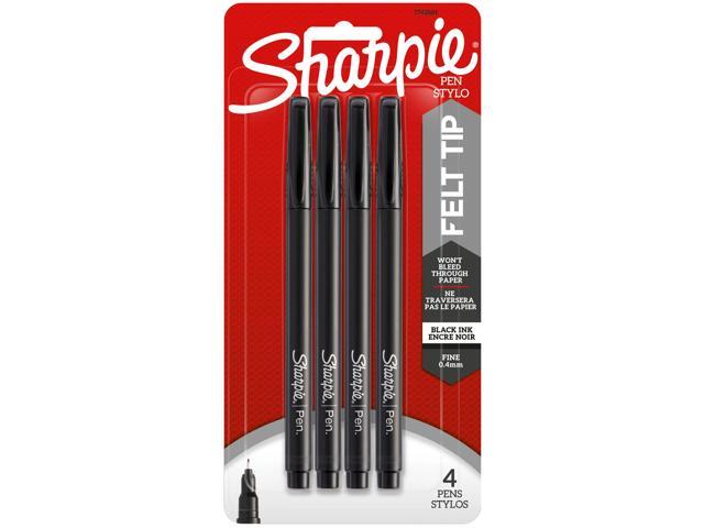 Sharpie Fine-Point Pens, Fine Point, 0.4 mm, Black Barrels, Black Ink, Pack Of 4