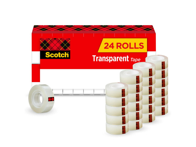 Scotch Transparent Tape, 3/4 in. x 1000 in., 24 Tape Rolls, Clear, School Supplies and College Essentials for Students and Teachers