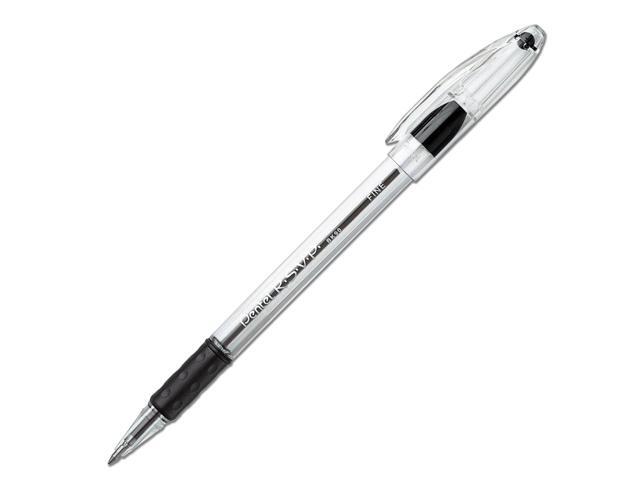 Pentel R. S.V. P. Ballpoint Pens, Fine Point, 0.7 mm, Clear Barrel, Black Ink, Pack Of 12
