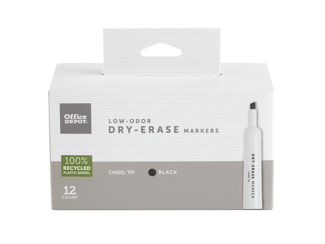 Office Depot Low-Odor Dry-Erase Markers, Chisel Point, Black, Pack Of 12, BY1066-BK