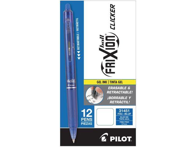 Pilot FriXion Ball Clicker Erasable Retractable Gel Pens, Pack of 12, Fine Point, 0.7 mm, Blue Barrel, Blue Ink
