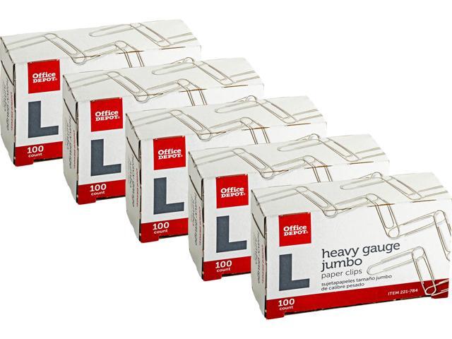 Office Depot Brand Paper Clips, Premium Jumbo, Silver, 100 Clips Per Box, Pack Of 5 B