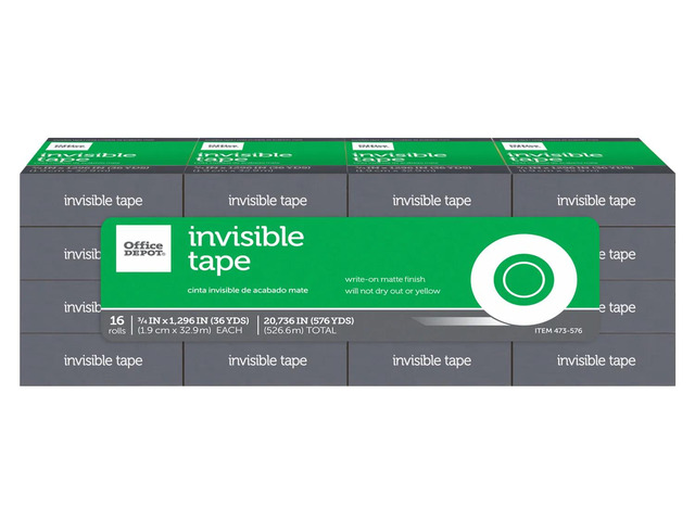 Office Depot Invisible Tape, 3/4in. x 1296in., Pack Of 16, OD-IB3436-16