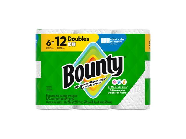 Bounty 2-Ply Paper Towels Select-A-Size Double Rolls, 6 Rolls Total/82 Sheets Per Roll, White
