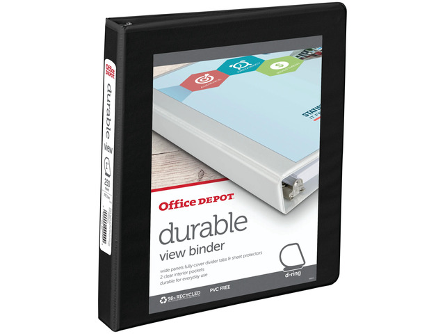 Office Depot Brand Durable View Slant-Ring 3-Ring Binder, 1' Slant Rings, Black