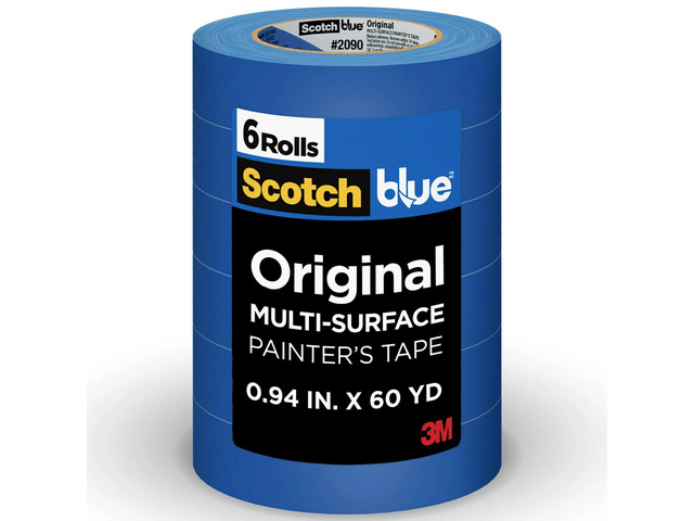 ScotchBlue Original Multi-Surface Painter's Tape, 6 Tape Rolls, 0.94 in x 60 yd, 3' Core, Blue - 209024EVP