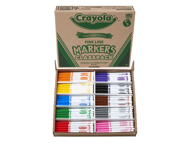 Crayola Fine Line Markers, Assorted Classic Classpack, Box Of 200