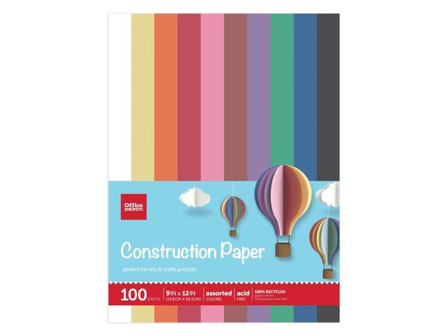 Office Depot® Brand Construction Paper, 9' x 12', 100% Recycled, Assorted Colors, Pack Of 100 Sheets