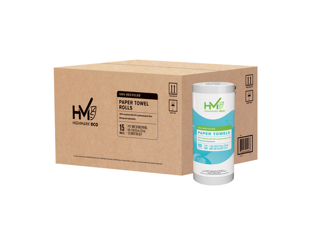 Highmark ECO 2-Ply Paper Towels, 100% Recycled, 85 Sheets Per Roll, Pack Of 15 Rolls