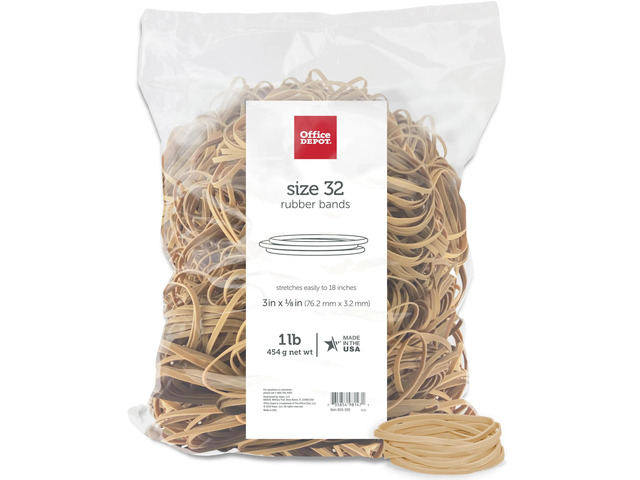 Office Depot Rubber Bands, #32, 3in. x 1/8in., 1 Lb. Bag, 2432408