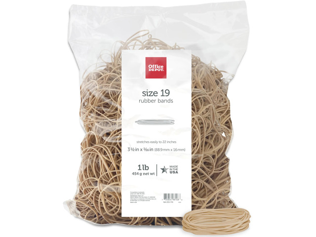 Office Depot Rubber Bands, #19, 3 1/2in. x 1/16in., 1 Lb. Bag, 2419408