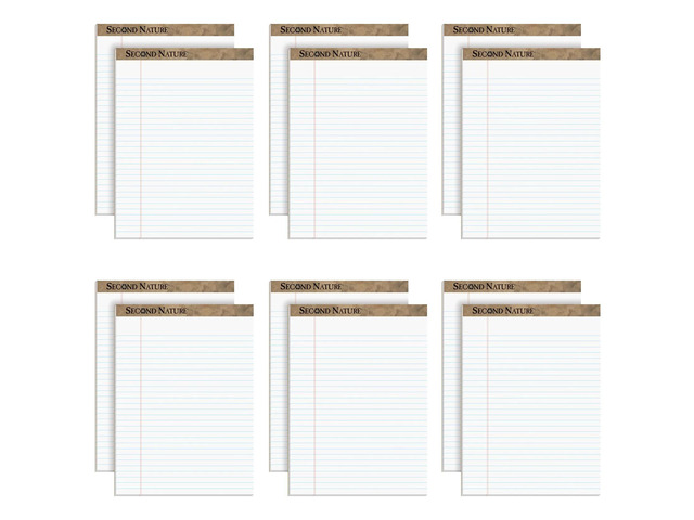 TOPS Second Nature 100% Recycled Writing Pads, 8 1/2' x 11 3/4', Legal Ruled, 50 Sheets, White, Pack Of 12 Pads