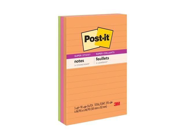 Post-it Rio de Janeiro Collection Super Sticky Lined Notes, 4in x 6in, Assorted Ultra Colors, 90 Sheets Per Pad, pk Of 3 Pads, 660-3SSUC