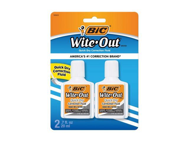 BIC Wite-Out Quick-Dry Correction Fluid, 20 mL Bottles, White, Pack Of 2